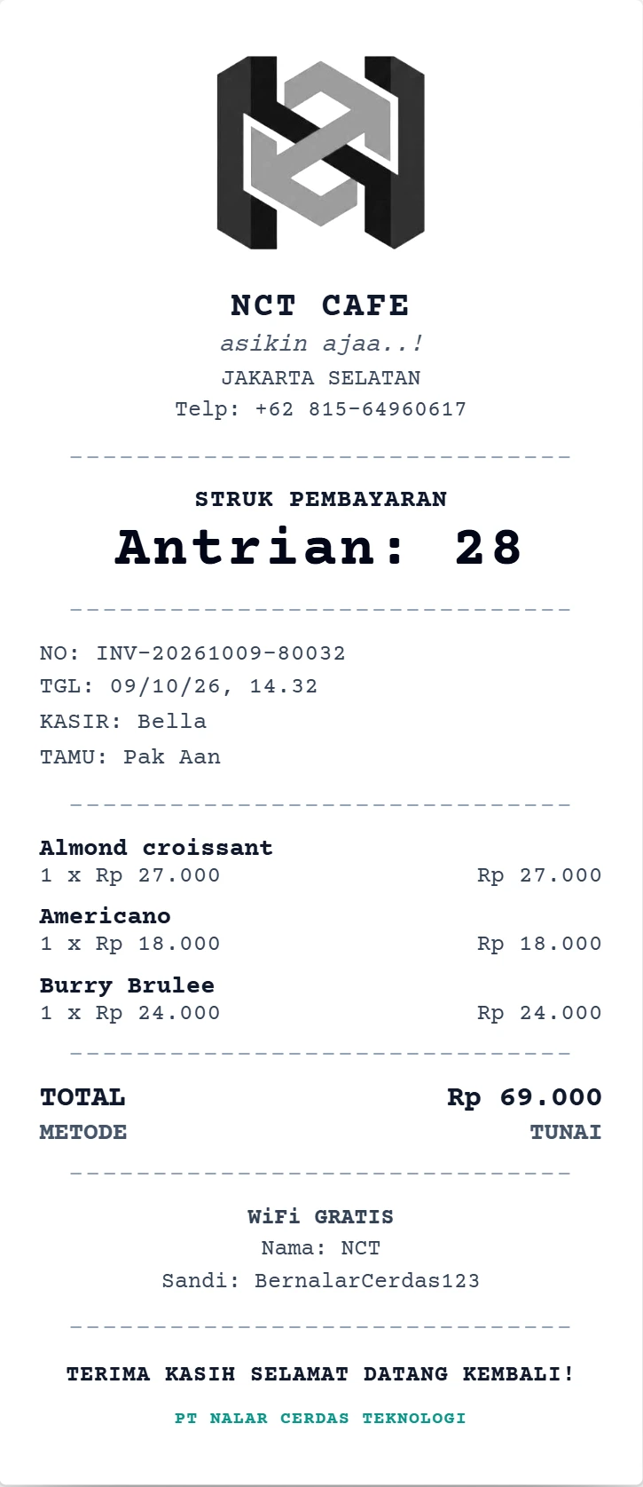 Struk Pembayaran Asli NCT CAFE